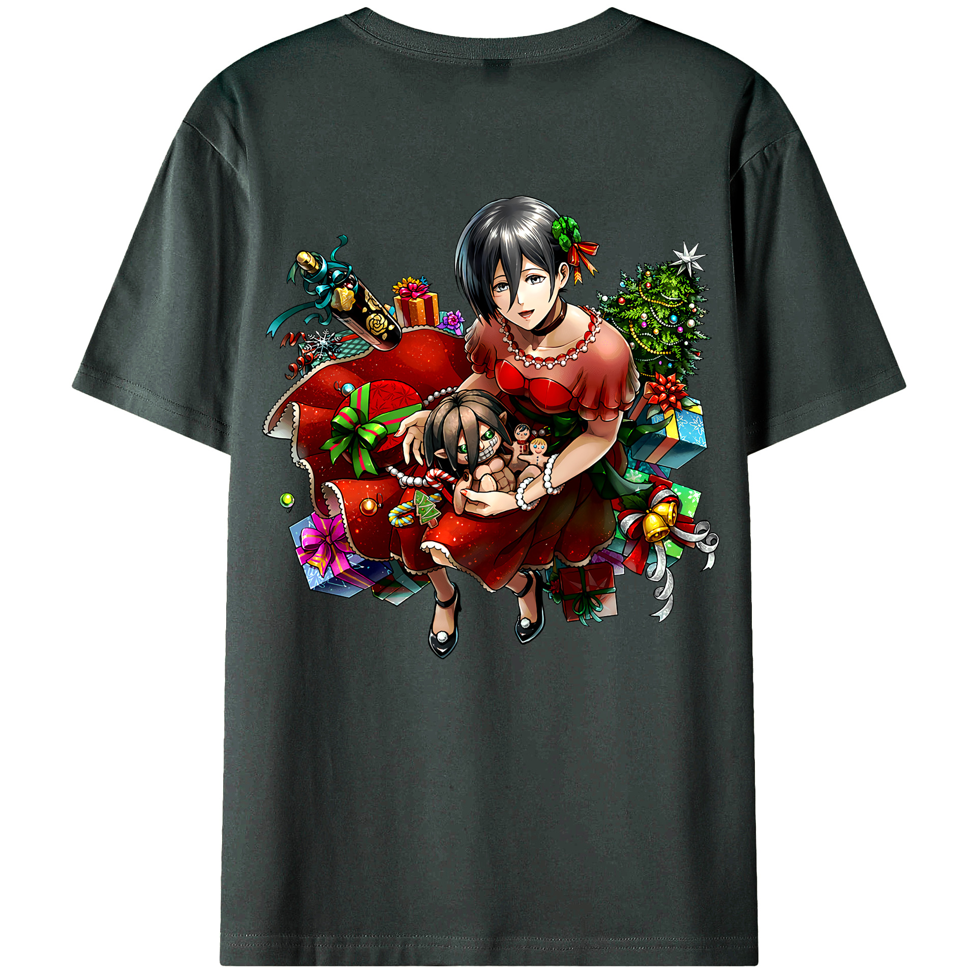 （画像用） 進撃の巨人 ミカサ·アッカーマン Attack on Titan Mikasa Ackerman 綿100％ メンズ半袖Tシャツ（バックプリント） 通気性
